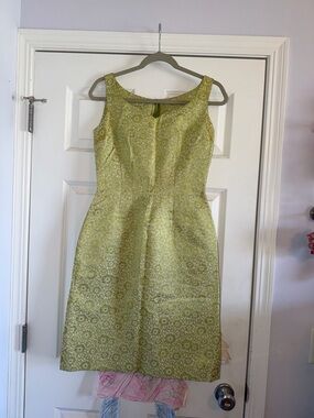 Sleeveless Floral Brocade Dress in Light Green